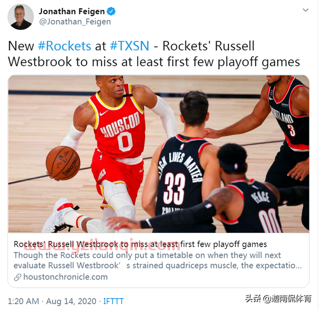 威少缺战首轮数场比赛！火箭雷霆季后赛赛程出炉！中国球迷伤心了